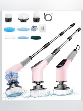 NIB Dovety Electric Spin Scrubber Cordless Cleaning Brush,Brush Heads,Pink
